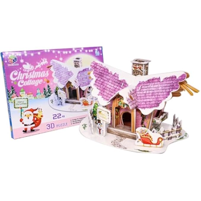 3D PUZZLE CHRISTMAS COLLECTION COZY CHRISTMAS COTTAGE UNIQUE & COLLECTIBLE MODEL ASSEMBLY BUILDING KIT FOR KIDS & ADULTS 22PCS - Image 1